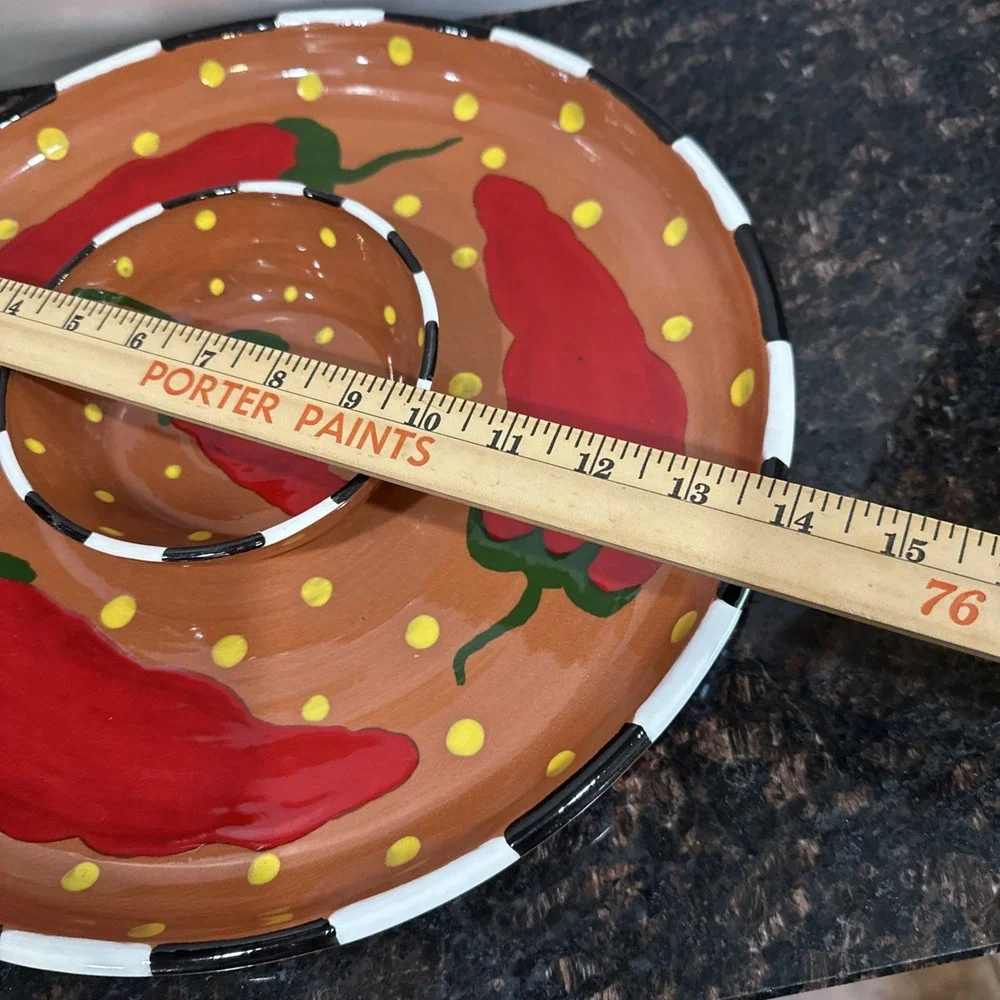 ART POTTERY by Rhonda Lincoln signed NW 2000 CHILI PEPPER CHIP and DIP BOWL
